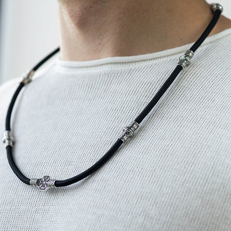 Шелковый шнурок "Вегвизир. Сварга" с серебряными вставками 985 от ювелирного магазина Оникс - 6