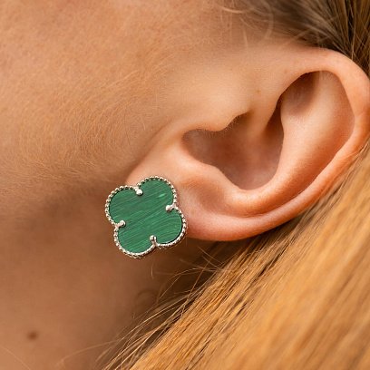Серебряные серьги "Клевер" (малахит) 123421 №3