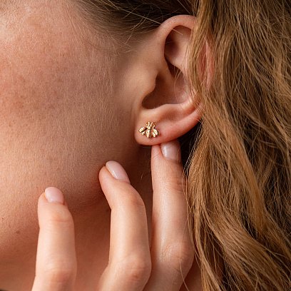 Сережки - пусети "Бджілки" у червоному золоті с07902 №2