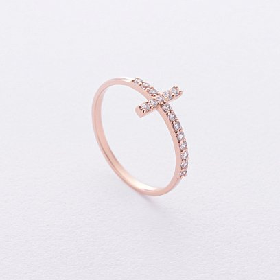 Каблучка "Хрестик" в червоному золоті (фіаніти) к08196