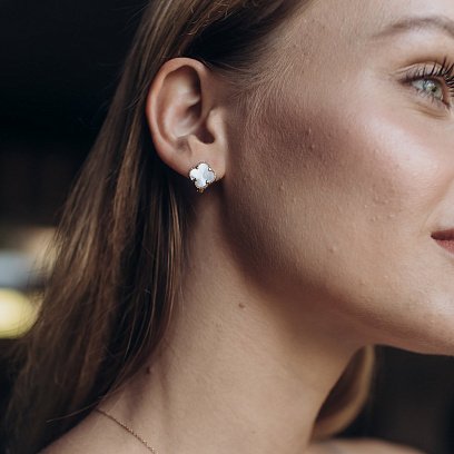 Серьги из желтого золота "Клевер" с перламутром с05061 №5