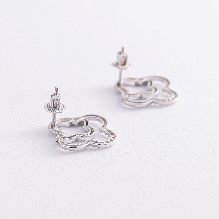 Серебряные серьги - пусеты "Клевер" с фианитами 4908 от ювелирного магазина Оникс - 2