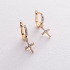 Золотые серьги "Крестики" с бриллиантами сб2-4195 от ювелирного магазина Оникс - 1