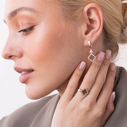 Сережки "Конюшина" в червоному золоті (фіаніти) с07638 №5