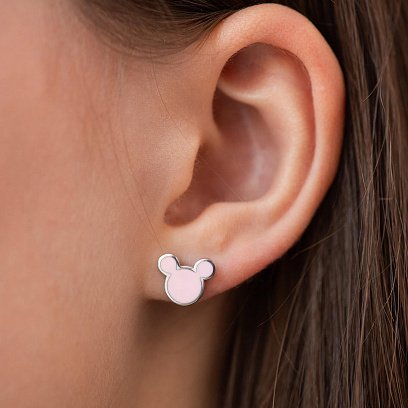 Детские серьги - пусеты "Микки Маус" в серебре (розовая эмаль) 1379 №4