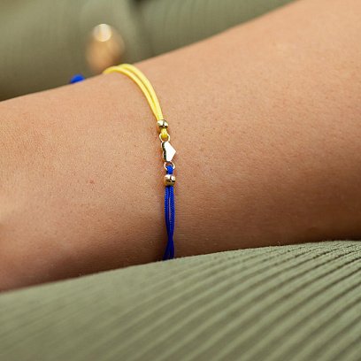 Браслет "Українське серце" у жовтому золоті (синя та жовта нитка) б05323 №4