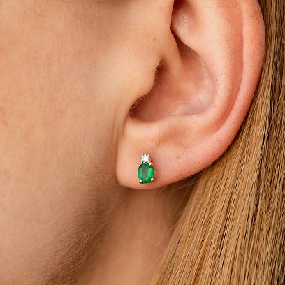 Золотые серьги - пусеты (бриллианты, изумруды) сб0512sm №4