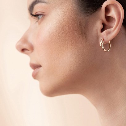 Серьги - кольца "Гвоздь" в желтом золоте (фианиты) с08343 №2