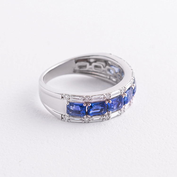 Золота каблучка з сапфірами і діамантами кб0650rc від ювелірного магазину Онікс - 1