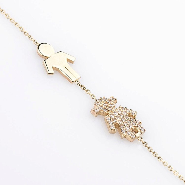 Золотой браслет "Мальчик и девочка" (фианиты) б02533 от ювелирного магазина Оникс - 1