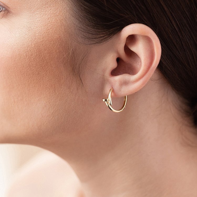 Серьги - кольца "Гвоздь" в желтом золоте с08340 от ювелирного магазина Оникс - 5