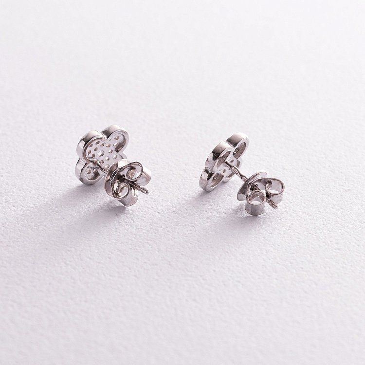 Серебряные серьги - пусеты "Клевер" (фианиты) 121864 от ювелирного магазина Оникс - 2