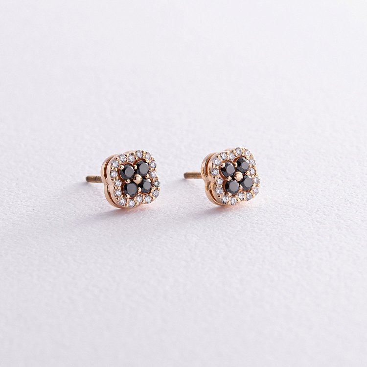 Золотые серьги - пусеты "Клевер" с бриллиантами 333843122 от ювелирного магазина Оникс - 2