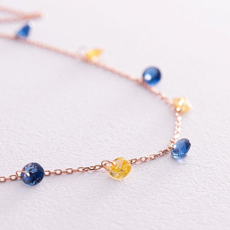 Золотое колье "Украинка" (синие и желтые фианиты) кол02320 от ювелирного магазина Оникс - 2