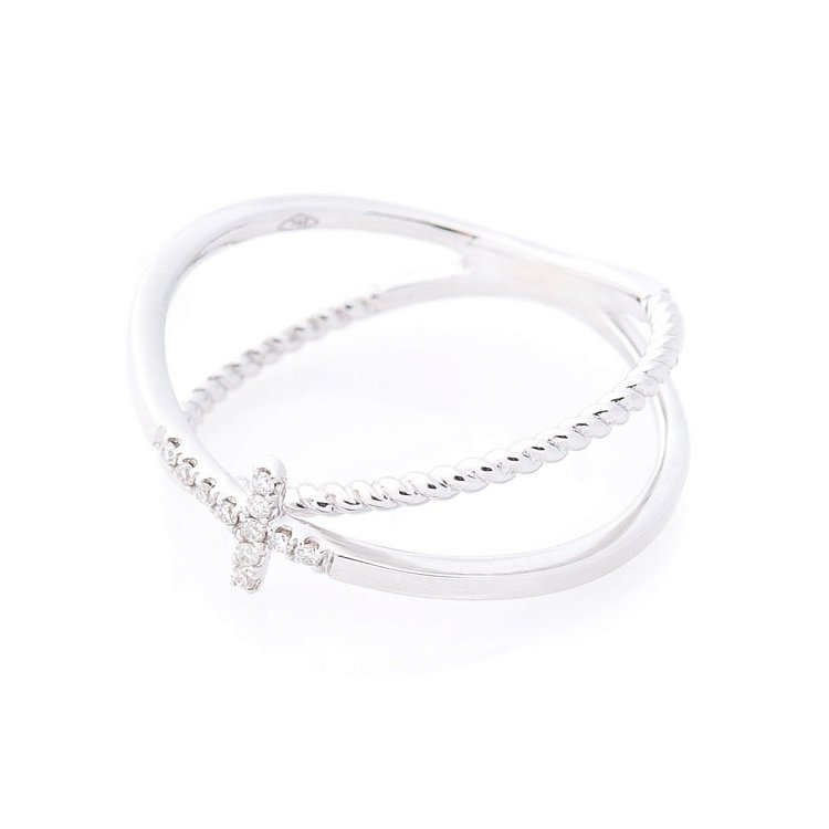 Золотое двойное кольцо с крестиком (бриллианты) кб0171са от ювелирного магазина Оникс - 1