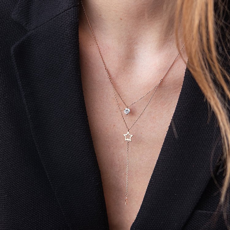 Золоте кольє - краватка "Зірочки" з фіанітами кол02097 від ювелірного магазину Онікс - 7