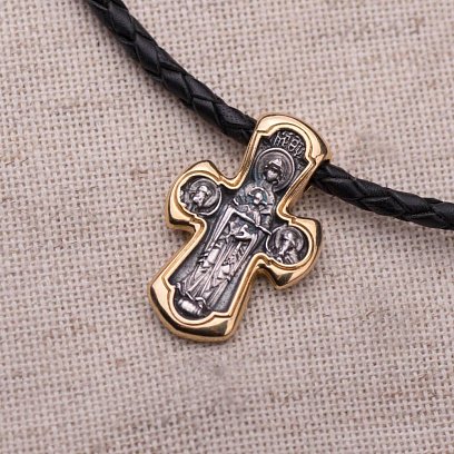 Серебряный православный крест "Деисус. Божия Матерь "Никопея" 132442 №2