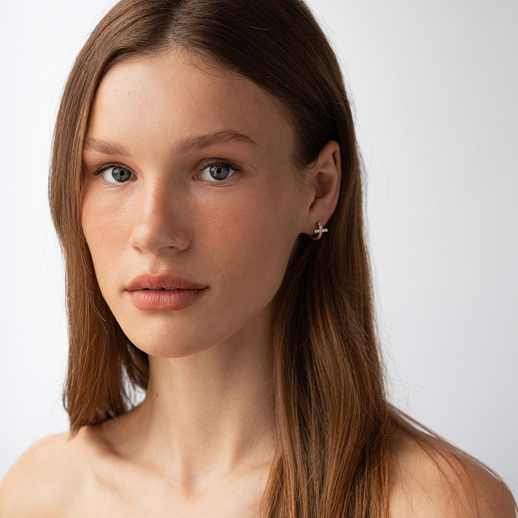 Серьги - кольца "Крестики" с фианитами (красное золото) с09195 от ювелирного магазина Оникс - 5