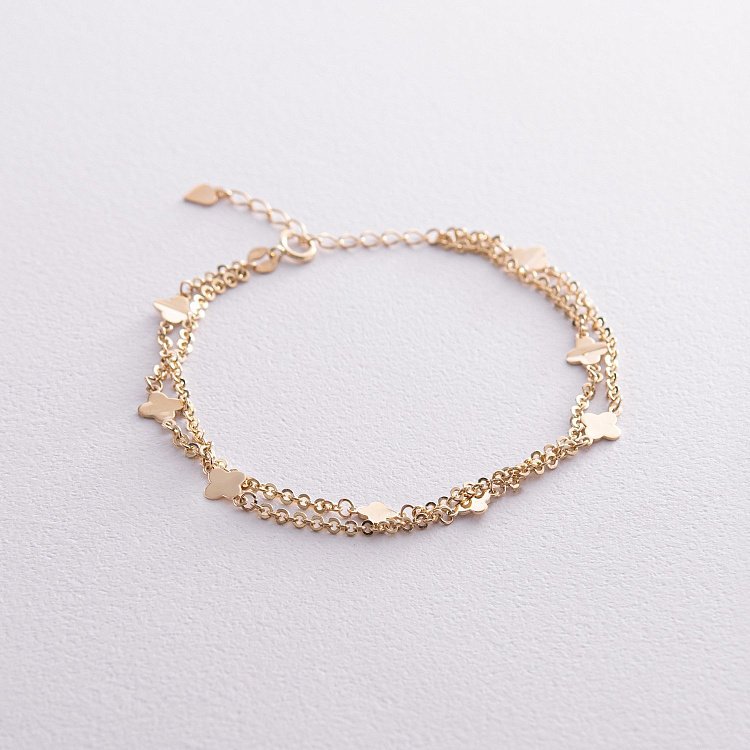 Двойной браслет "Клевер" в желтом золоте б05198 от ювелирного магазина Оникс