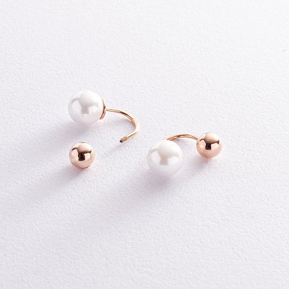 Золоті сережки "Кульки" (штучні перли) с08349 №5