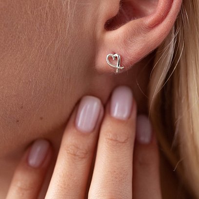 Серьги - пусеты "Сердечки" в серебре 122918 №5