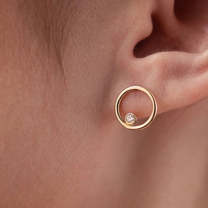 Золоті сережки - пусети "Кругообіг" з фіанітами с08354 №5