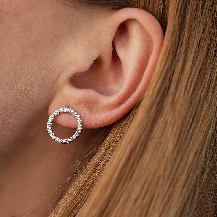 Серебряные серьги - пусеты "Круговорот" (белые фианиты) 064510б от ювелирного магазина Оникс - 4