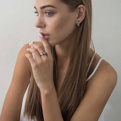 Золота каблучка з сапфірами і діамантами R3843Scha №6