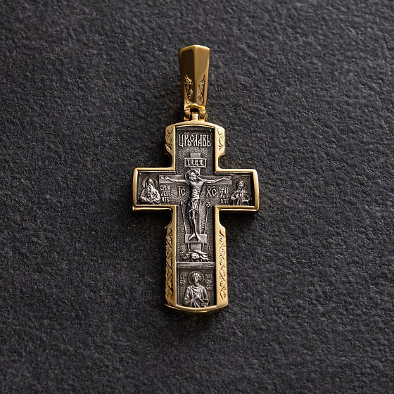 Серебряный крест "Распятие Христово. Икона Божией Матери" с позолотой 132301