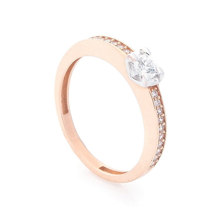 Золота заручальна каблучка з фіанітами к03839 Золота заручальна каблучка з фіанітами к03839 від ювелірного магазину Онікс