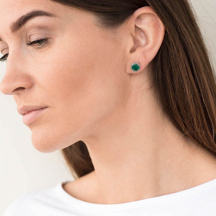 Золоті сережки-пусети (агат) с497бз від ювелірного магазину Онікс - 3