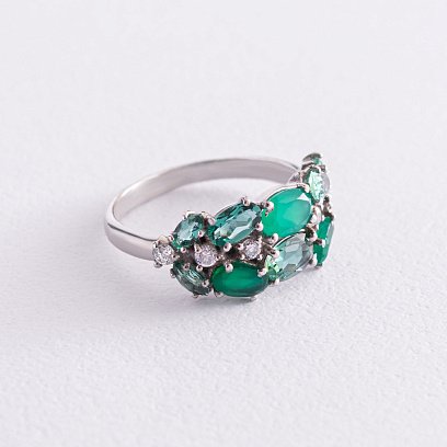 Серебряное кольцо с агатом, кварцом и фианитами 1370/1р-GRAGOG