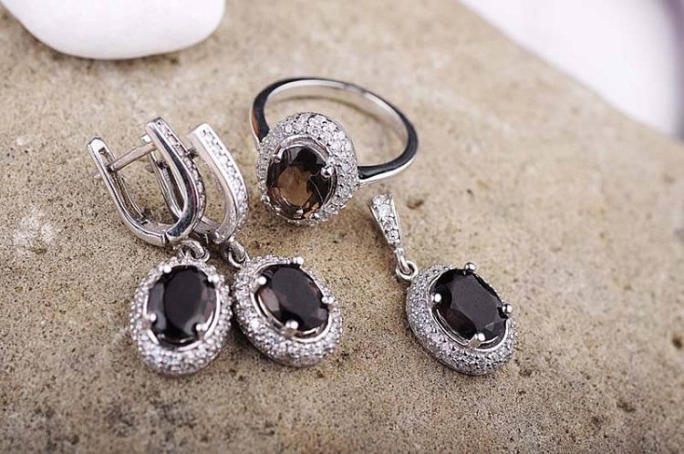 Підвіска (димчастий кварц, фіаніти) 131565 від ювелірного магазину Онікс - 2