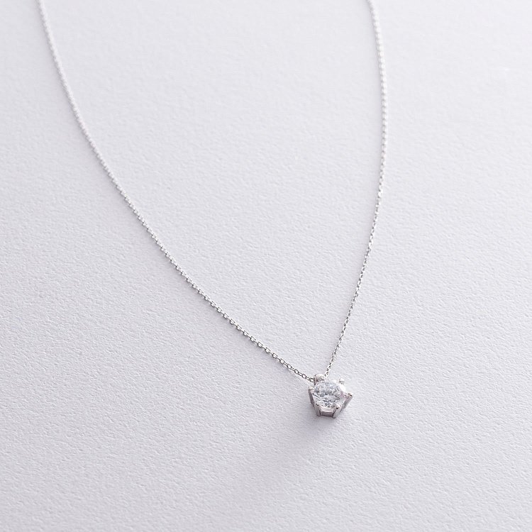 Серебряное колье с фианитом 181019 от ювелирного магазина Оникс