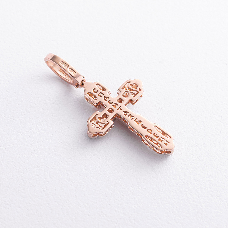 Золотий хрестик "Розп'яття. Спаси і Збережи" (фіаніти) 270139 від ювелірного магазину Онікс - 2