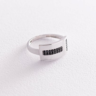 Кольцо в белом золоте с черными фианитами к06699 №3