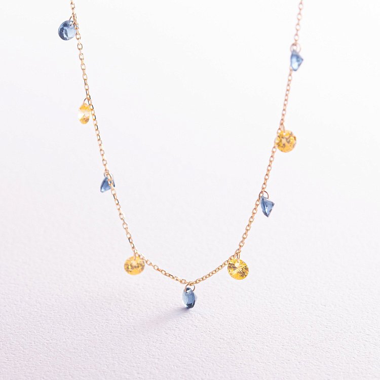 Золотое колье "Украинка" (синие и желтые фианиты) кол02538 от ювелирного магазина Оникс - 6