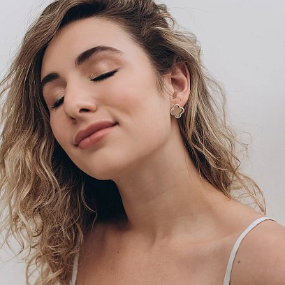 Золотые серьги "Клевер" (фианит) с06172 №5