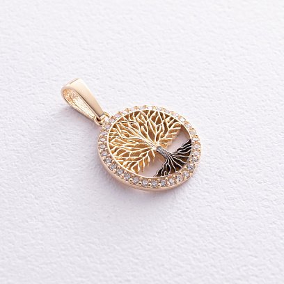﻿Кулон "Древо життя" з фіанітами (жовте золото) п03821