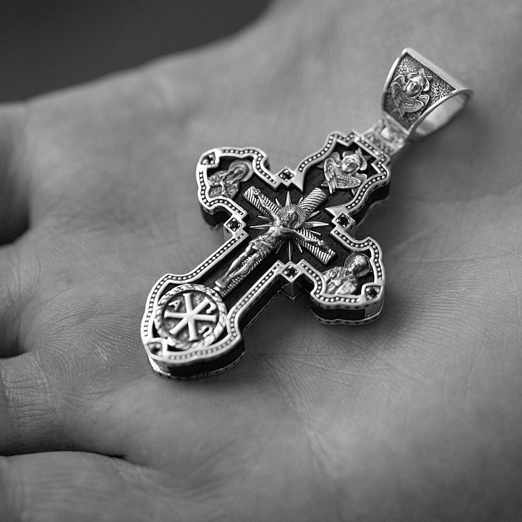 Срібний хрест "Розп'яття. Архангел Михаїл" з ебеновим деревом 943 від ювелірного магазину Онікс - 5