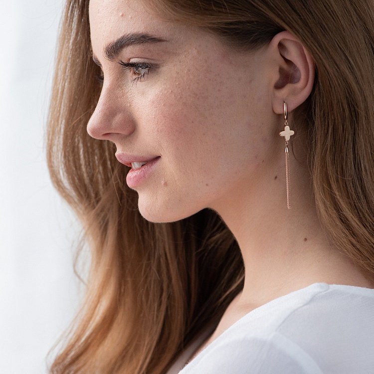 Сережки "Конюшина" в червоному золоті с06860 від ювелірного магазину Онікс - 3