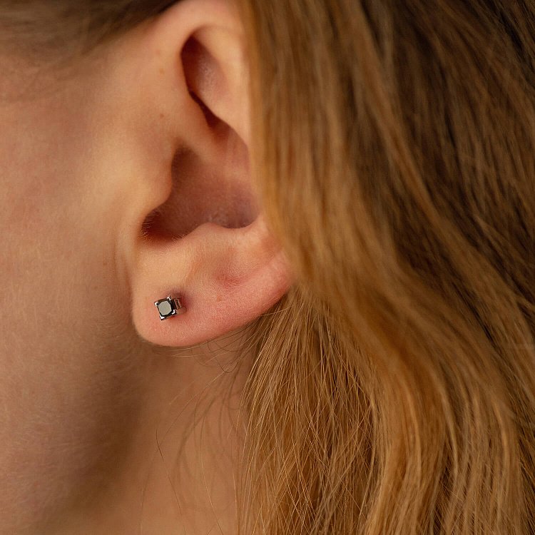 Золоті сережки - пусети 2 в 1 з чорними діамантами 332921122 від ювелірного магазину Онікс - 7