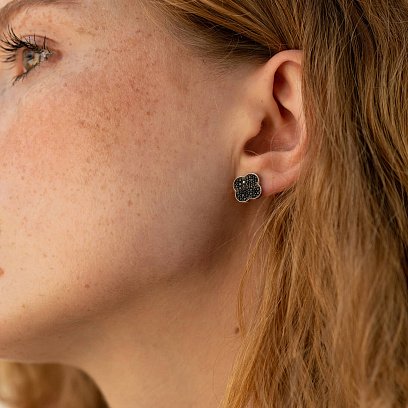 Срібні сережки - пусети "Конюшина" (чорні фіаніти) 544ч №5