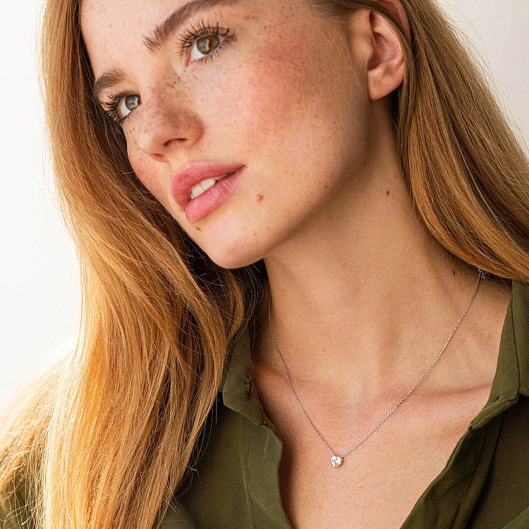 Кольє "Сердечко" з фіанітом (біле золото) кол02315 від ювелірного магазину Онікс - 1