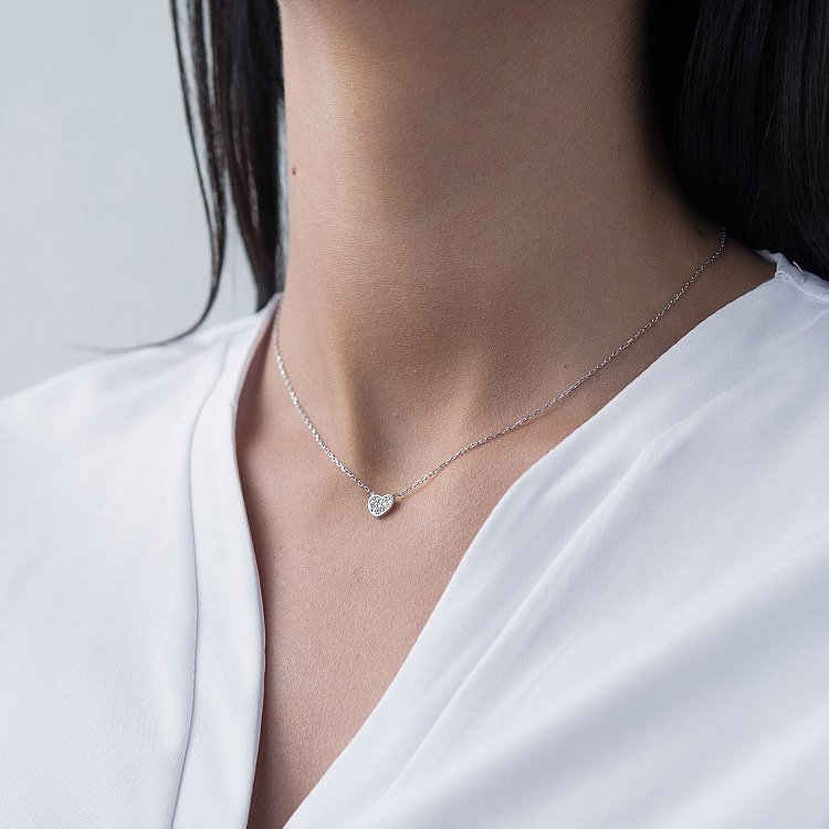 Срібне кольє "Сердечко" (фіаніт) 18838 від ювелірного магазину Онікс - 1