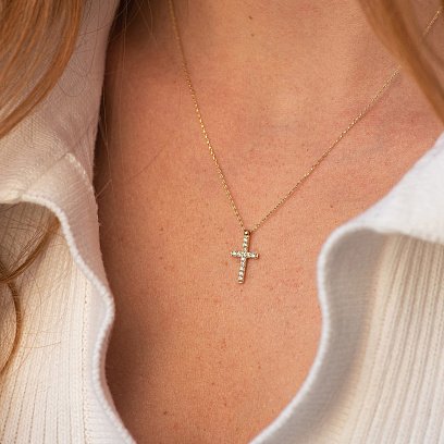 Колье "Крестик" в желтом золоте (фианиты) кол01813 №2