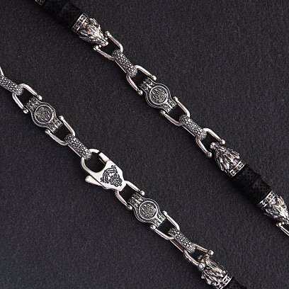 Чоловічий срібний ланцюжок "Вовки" з ебеновим деревом 812 №4