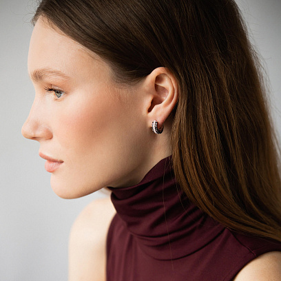 Золотые серьги с черными и белыми бриллиантами сб0614cha №2