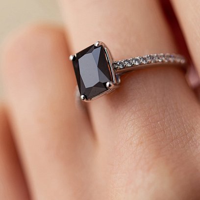 Серебряное кольцо с синт. сапфиром и фианитами 1826/1р-NSPH №2