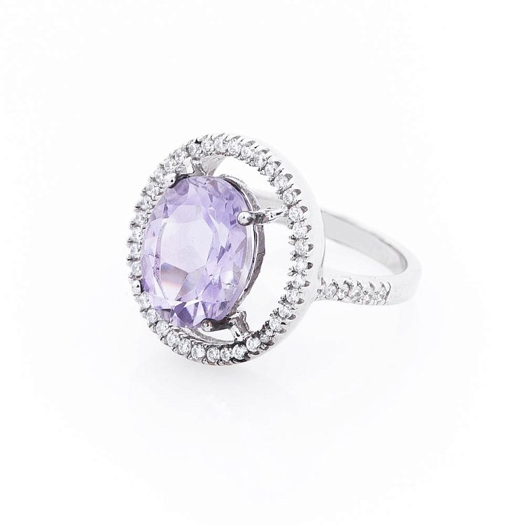 Серебряное кольцо (аметист, фианиты) 111523 от ювелирного магазина Оникс - 1